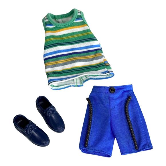 Barbie Ken Doll Clothes Striped Tank 1977 Black Pearl Swim Shorts Blue Shoes Vtg - Picture 6 of 6